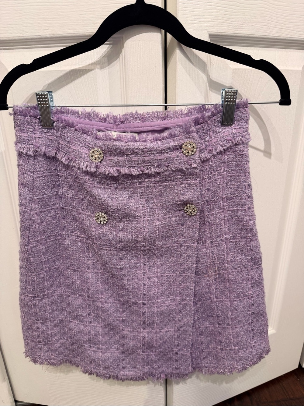 Zara Lavender Tweed Mini Skirt with Embellished Buttons